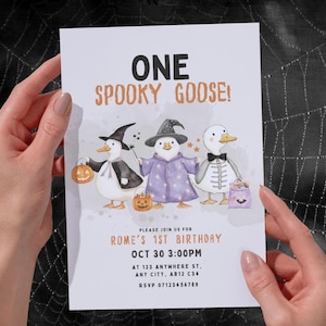 One Spooky Goose 1st Birthday Invitation | Halloween 1st Birthday Theme | Editable Invite | Boy 1st Birthday Party | Instant Download