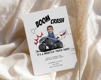 Monster Truck Invite | Monster Jam Birthday | Custom Photo Printable Invite | Canva Template