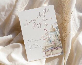 A New Chapter Begins Baby Shower Invite, Storybook Baby Shower Invitation (Digital Download)