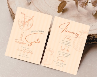 Aperol Spritz Bachelorette Invitation & Itinerary: Orange Theme, Editable Canva Template (5x7" Digital Download)