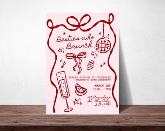 Besties Who Brunch Birthday Invitation, Girls Brunch Party Invite, Brunch and Bubbly, Printable Birthday Invite (Digital Download)