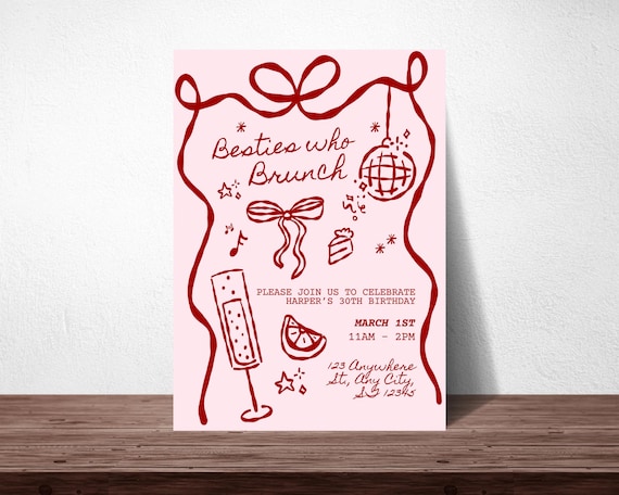 Besties Who Brunch Birthday Invitation, Girls Brunch Party Invite, Brunch and Bubbly, Printable Birthday Invite (Digital Download)