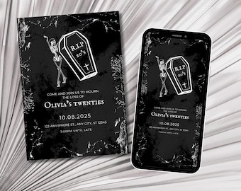 RIP 20’s 30th Birthday Digital Invite | Mourning 20s Party | Editable 30th Birthday Invitation | Canva Template | Instant Download