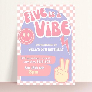 Five is a Vibe 5th Birthday Invitation | Girls 5th Birthday Invitation | Customisable 5th Birthday Printable Invite | Five is a Vibe Party