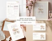 Baby in Bloom Baby Shower Bundle, Wildflower Shower Invitation and Editable Decor, Baby Advice Cards, Welcome Sign, Books For Baby