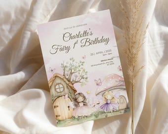 Fairy First Birthday, 1st Birthday Invite, Enchanted Fairy Garden Party Invite, Pastel Fairy Birthday Printable, Girl First Birthday