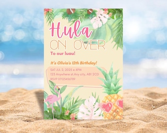Luau Birthday Invitation: Tropical Hula Party, Editable Template (Digital Download)