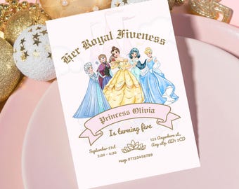 Her Royal Fiveness Birthday Invitation | Editable Princess Party Invite | Magical Princess 5th Birthday | Printable Girl Invite