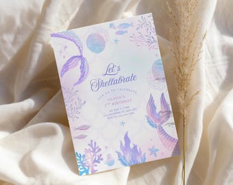 Let’s Shellabrate Mermaid Birthday Invitation | Girls Nautical Birthday Invite | Under the Sea Party | Girl Birthday Theme (Digital)