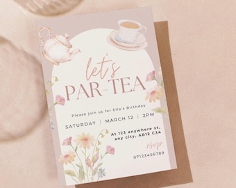 Invito digitale scaricabile per il Tea Party / Invito per la festa di compleanno modificabile per il Tea Party / Invito personalizzabile e stampabile