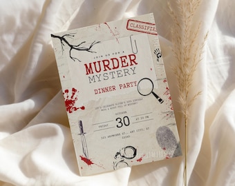 Murder Mystery Dinner Party Invitation Template, Editable Detective Birthday Invite, Whodunit Party Printable, Instant Download
