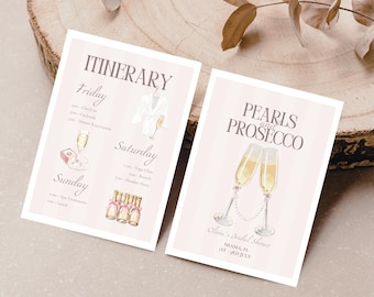 Pearls and Prosecco Bridal Shower Invitation and Itinerary, Prosecco and Pearls, Girls Trip Itinerary (Digital Download)