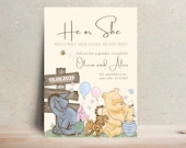 Winnie the Pooh Gender Reveal Invite, Little Hunny Bee Invite, He or She, Editable Honey Gender Reveal Template, Digital Download