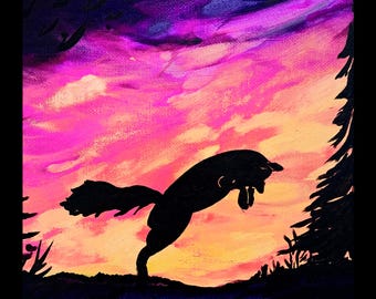 Therian Art | Acrylic Animal Painting, Sunset Forest Scene, coyote, fox, wolf, hand-painted custom artwork