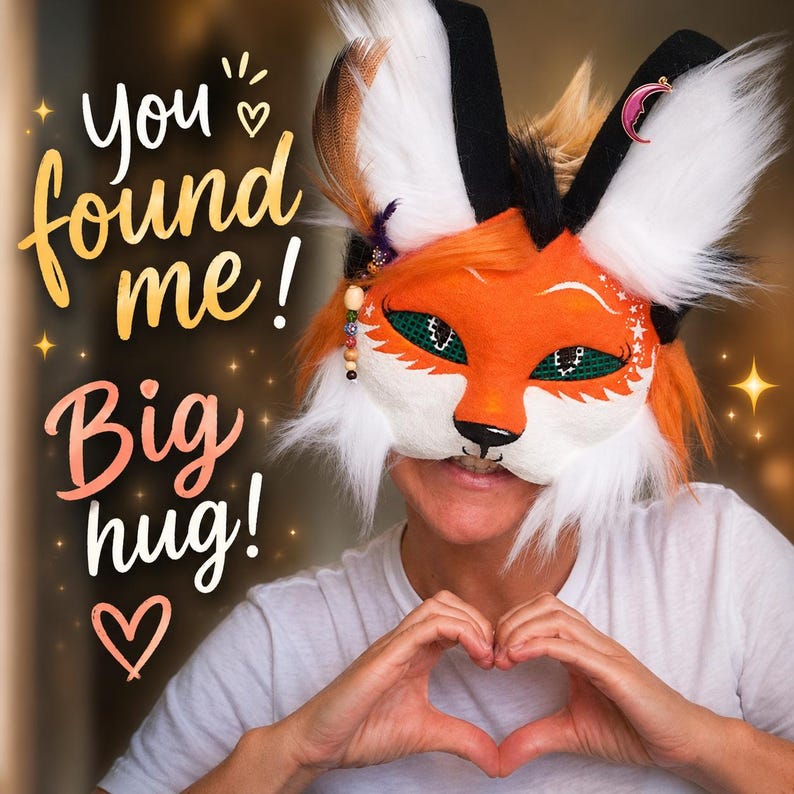 therian red fox furry cosplay mask big ears fluffy cute
