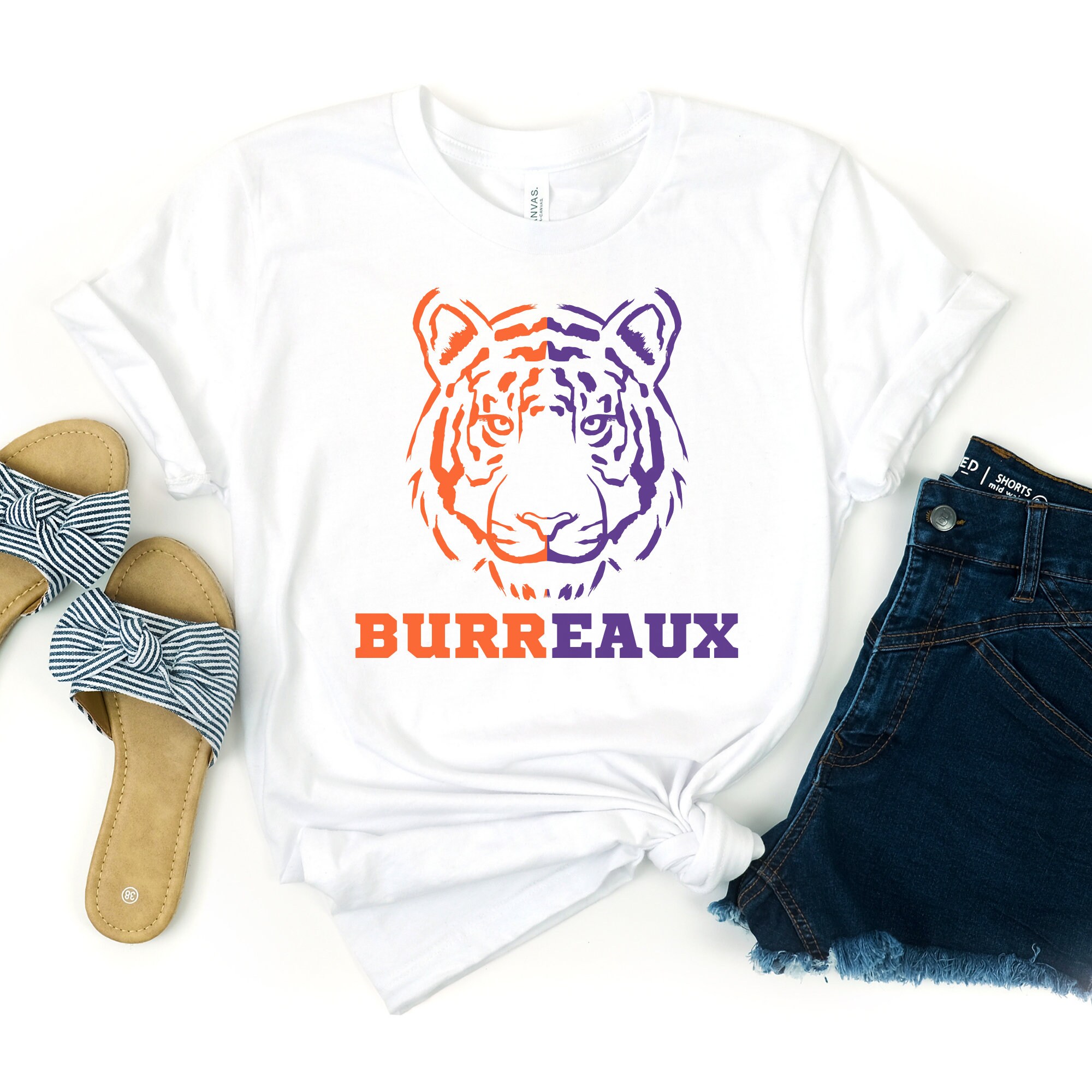 Burreaux Purple Orange Tiger Football Championship T-Shirt