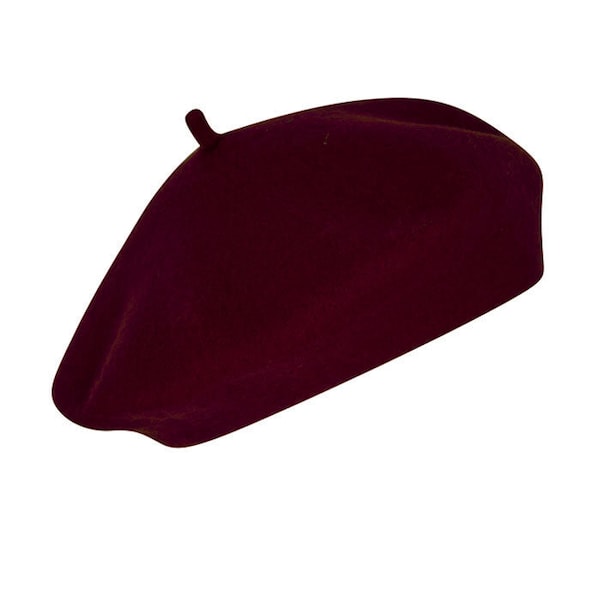 Pure Wool Beret Hat in Burgundy