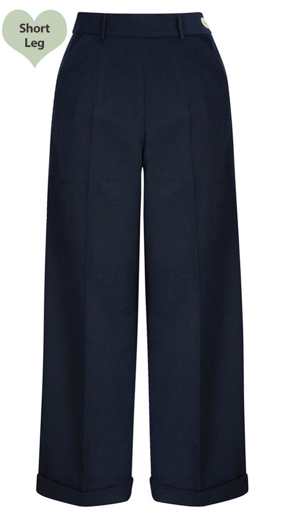 Short 1930s and 40s Classic High Waist Wide Leg Trousers in Navy Etsy Canada