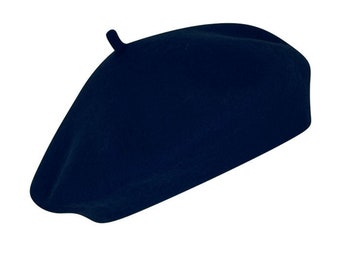 Pure Wool Beret Hat in Navy