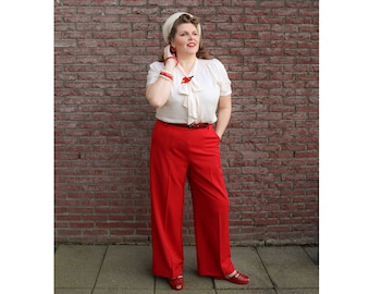 1930s and 40S Classic High Waist Wide Leg Trousers In Red