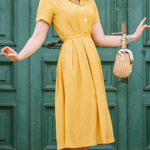 Katherine Shirt Dress in Mustard