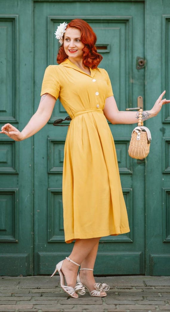 Katherine Shirt Dress in Mustard