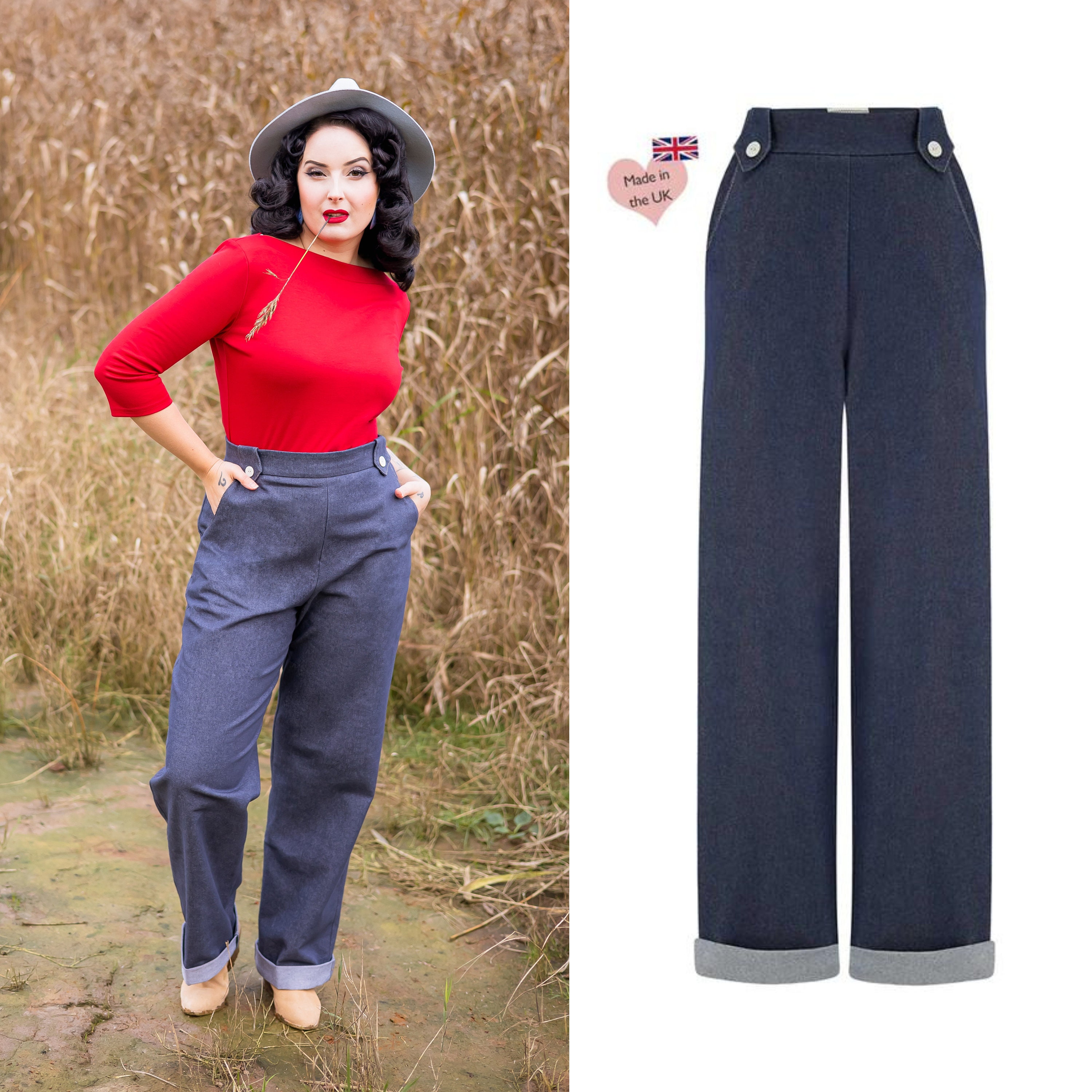 Vintage Pants, Gabardine Pants, 1940s Pants, Hollywood Waisted