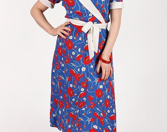 Jean CrossOver Dress in Poppy Print