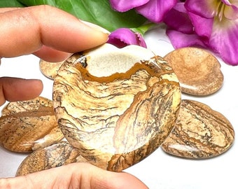 Picture Jasper Stone Heart Shaped Worry Stone, Palm Stone,  for Crystal Healing And Meditation - Pocket Palm Stone-Thumb Stone One(1) Piece