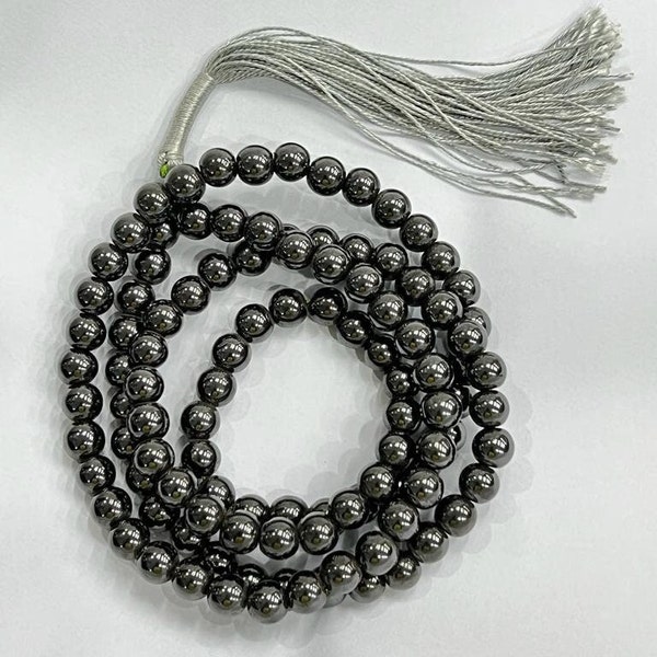 Pierres précieuses de magnétite (108 + 1) perles rondes 6 mm, japamala 8 mm, mala de méditation yoga divin, mala chapelet, mala de guérison, collier