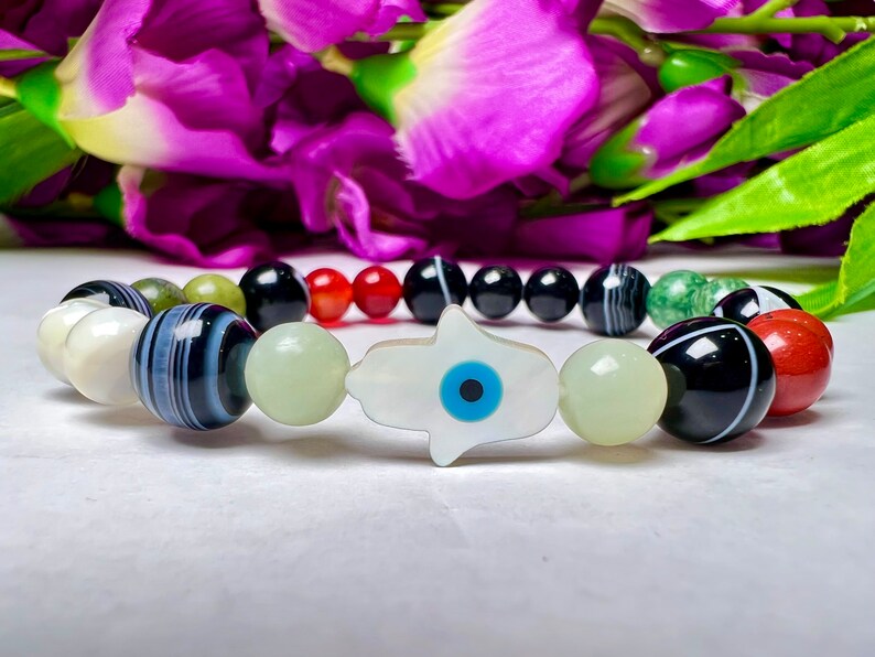 Evil Eye Protection Stone Bracelet MOP Hand of Hamsasulemani Etsy