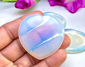 Opalite Stone Heart Shaped Worry Stone, Palm Stone,  for Crystal Healing And Meditation - Pocket Palm Stone-Thumb Stone One(1) Piece