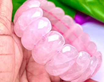 Rose Quartz Stone All Chakras Rectangle Beaded Bracelet 25 MM Stretch Bracelet