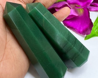 4" Inch Green Jade Tower Obelisk Points Generator ~ Crystal Jumbo Tower, Green Jade Pencil Tower Gift for His Her Reiki Grid work