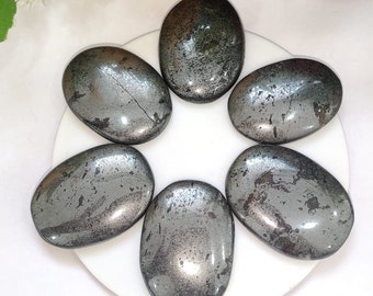 Metallic Gray Hematite Oval Shape Worry Stone for Crystal Healing And Meditation - Pocket Palm Stone - Thumb Stone One (1) Piece