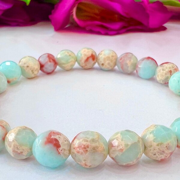 Caribbean Calcite Stone Bracelet 8 MM Cutting Stretch Bracelet