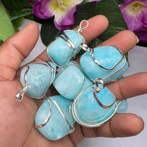 Wire Wrapped Blue Aragonite Tumbled Stone Pendant Crystal Pendant, Tumbled Stone Necklace image 8