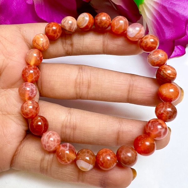 Fire Agate Stone Round Beaded Bracelet 8 MM Stretch Bracelet