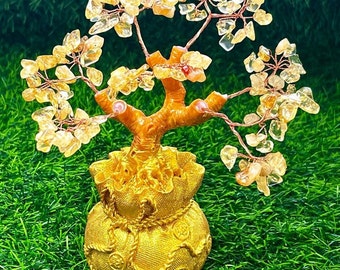 Citrine Crystal Stone Money Tree - Crystal Lucky Money Tree for Attracting Wealth and Abundance -Citrine Crystal Home Decoration