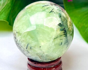 40 mm Prehnite Stone Spheres Crystal Ball Orb Pocket Stone Meditation Space Crystal Grid With wooden Stand