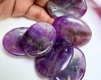 Amethyst Oval Shape Worry Stone for Crystal Healing And Meditation - Pocket Palm Stone - Thumb Stone One (1) Piece