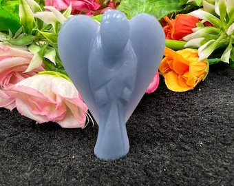 Angelite 2 inch free standing guardian angel crystal Reiki energy blessed hand carved Pocket Angel for angelic connection