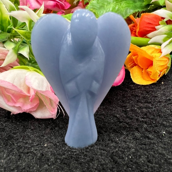 Angelite 2 inch free standing guardian angel crystal Reiki energy blessed hand carved Pocket Angel for angelic connection