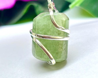 Wire Wrapped Aquamarine Tumbled Stone Pendant Crystal Pendant, Tumbled Stone Necklace