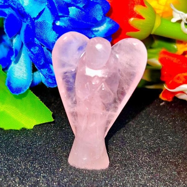 Rose Quartz Stone 2 inch free standing guardian angel crystal Reiki energy blessed handcarved Pocket Angel Angelic connection