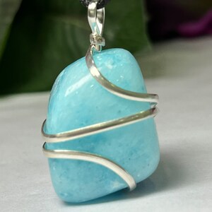 Wire Wrapped Blue Aragonite Tumbled Stone Pendant Crystal Pendant, Tumbled Stone Necklace image 7