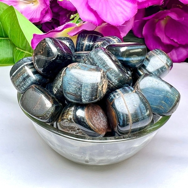 Hawk's Eye Blue Tiger eye Tumbled Stones AAA Quality Healing Crystals in pack sizes of 1,2,3,4,5,6 and 10 Pieces