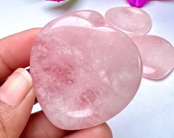 Rose Quartz Stone Heart Shaped Worry Stone, Palm Stone,  for Crystal Healing And Meditation - Pocket Palm Stone-Thumb Stone One(1) Piece