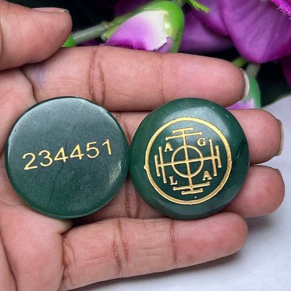 Pierre de jade verte forme ronde symbole Zibu Promotion instantanée de l'emploi commercial Talisman médiéval de richesse amulette de protection A.G.L.A