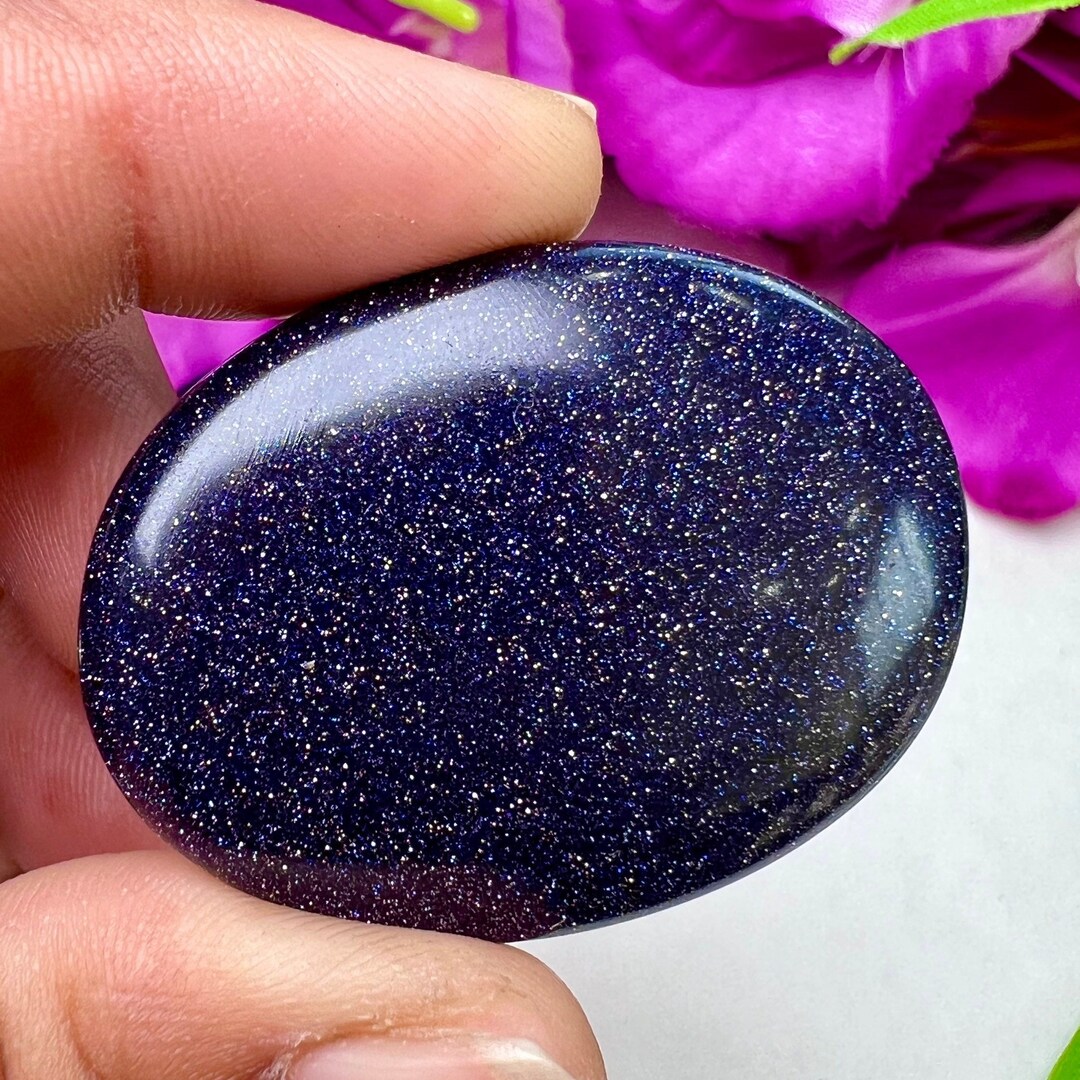BLUE Goldstone Sun Sitara Oval Shape Worry Stone for Crystal Healing and Meditation Pocket Palm